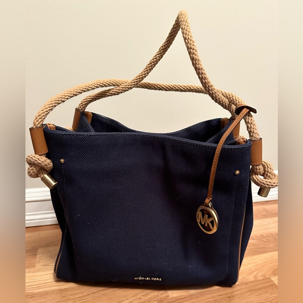 Authentic Michael Kors canvas navy shoulder bag